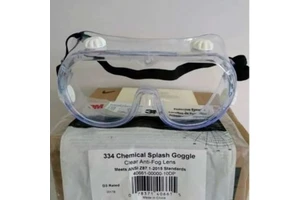 3M 334 Chemical-Resistant Protective Goggles Polycarbonate Frame Sealed Ventilation Holes Adjustable Strap Indoor/Outdoor Use