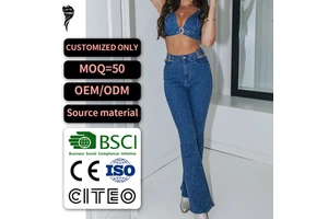 New Fashionable Casual Women's Outfit - Denim Clothing Top and Tight Pants Set 2-piece