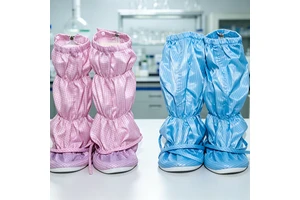 Pink and Blue Stripes Industry Safety Reusable Washable Antiskid Cleanroom Antistatic ESD Boot Covers Lace-Up Closure