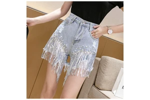 OEM Women's High-Waisted Denim Shorts Hot Selling Summer Casual Sexy Tassel Diamond Female High Waist Shorts Jeans