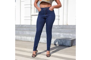 High-Quality Fashion Casual Ladies Autumn Simple Basic High Waist Slim Blue Jeans