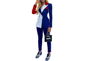XIUYU Latest Casual Fashion Splicing Women's Suit Plus Size Ladies Slim Sets for Office Wear Uniform Blazer