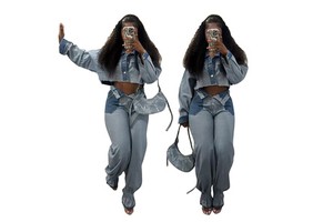 BR4868 New Women's Casual Color Denim Suit