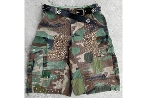 Summer Casual Streetwear 100% Cotton Vintage Men's Cargo Jorts Patchwork Pocket Camouflage Men Denim Shorts