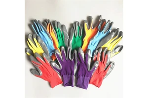 Color Nylon Safety Garden Oil Resistant Nitrile Gloves