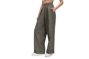 Women's Nylon Crinkle Pants Lightweight Quick Dry Straight Casual Trousers High Waist Loose Fit Summer Outdoor Lounge Pants