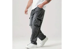 High Quality Men's Comfortable Cargo Jeans Casual Loose Multi-pocket Denim Trousers for Men