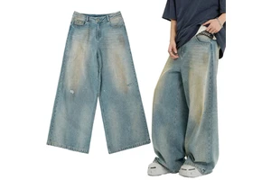 New High Quality Men's Baggy Hip Hop Wide Leg Distressed Loose Fit Mid Waist Embroidery Eco-Friendly Plus Size Jeans
