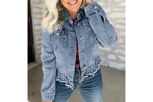 Women's Casual jeans Denim Jackets Outwear Fall Jacket Denim Button up Coat Oversize Denim Jacket for Ladies