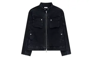 High Quality Vintage Washed Black Zip up Jeans Custom Cargo Pockets Bomber Denim Jacket for Men