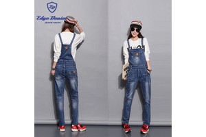 Factory Wholesale Denim Woman Jeans Jumpsuit Casual Blue Jumpsuit Jeans Woman With Button