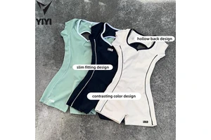 Women's Sports Bodysuits & Jumpsuits Quick-Dry Breathable Contrast Colors Gym Workout Wear One Pieces Sport Short Jumpsuits