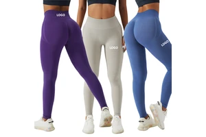 Custom LOGO Solid High Waist Elastic Waist Gym Activewear Butt Lift Yoga Pants Seamless Leggings for Women