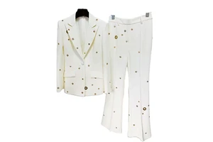 Elegant Women's Plus Size Two-Piece Blazer Suit Set V Neck Formal Dining Outfit Solid Pants Fashionable Clothing for Ladies