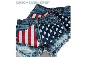 American Flag Design Women's Summer Denim Shorts Wholesale Distressed Ripped Denim Tears Jean Shorts Ladies