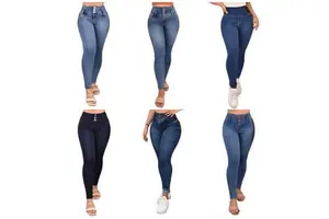 Women's Black And Blue Curvy Stretchy High-waist Boyfriend Jeans Baggy Skinny Pants With Ripped Decoration For Ladies