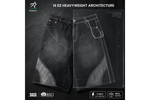 Custom 14oz Heavyweight Denim Straight Fit Eco-Friendly Breathable Vintage Acid Streetwear Shorts | Embroidery Light Men's