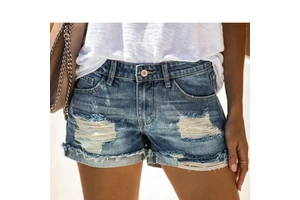 New Design Gothic Summer Women's Denim Shorts-Skinny Fit High Waist Wide Elastic Waist Vintage Washed