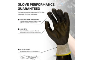 Factory Direct Touch Sensitive Cut Level C PU Coated Anti Slip Breathable HPPE High CPR Safety Gloves For Electronics Assembly