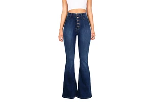 Casual Woman's High Waist Bell Bottom Jeans Cotton Straight Light Wash Plus Size Loose Fit XL