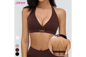 Janya High Quality Deep V-neck Backless Running Top Custom Logo Sportswear Gym Fitness Wear Halter Yoga Bra Sports Bra for Women