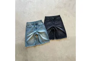 Custom Logo Embroidery Washed Shorts Oversized Streetwear Distressed Baggy Jorts Men's Jeans Blank Vintage Denim Shorts for Men