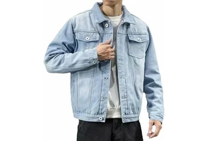 Wholesale High Quality Winter Solid Color 100% Cotton Windproof Denim Jacket for Men with Front Logo Casual Fashion
