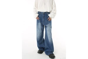 Men's High Street Medium Washed White Casual Loose Retro Straight-leg Mid Waist Lightweight Denim Trousers Spring Summer Autumn
