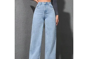 Women's Wide Leg Jeans Light Color Washed with Water Loose and Slimming Floor Length Denim Pants