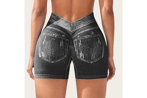 Jean Denim Color Seamless High Waist Butt Lifting Sports Legging V-Waist Hip Lifting Quick Drying Women Fitness Yoga Shorts