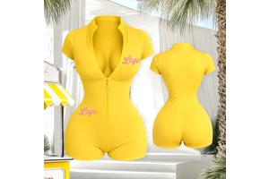 Custom Logo Brand Rompers Women One Piece Zipper Workout Gym Body Basics Jumpsuit Playsuit Bodysuit For Women