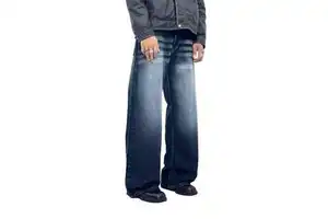 Wholesale Custom Embroidered Streetwear Jeans Men's Straight Boys Loose Fit Baggy Wide Leg Eco-Friendly Winter Stonewashed