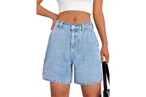 Women's Vintage Skinny Fit High Waist Plaid Pattern Breathable Eco-Friendly Windproof 100% Cotton Denim Jean Shorts Quick Dry
