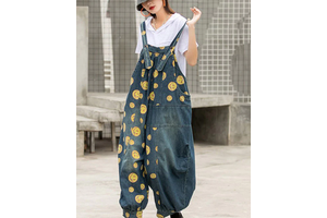 Women's Summer Streetwear Gothic Vintage Solid Pattern Denim Strapless Overalls Classic Button Cuffed Hem Mid Waist 100% Cotton