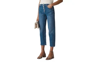 New Plus Size High Waist Button Straight Fit Denim Jeans for Women Cotton Slim Ankle Length Pants with Vintage Fashion Branded