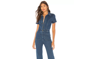 Yuhong Fashion Dark Blue Turn Down Neck Short Sleeve Buttons Flare Legging Women Denim Jumpsuits