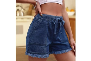 Women's High Waist Distressed Denim Shorts With Ripped Holes And Frayed Hem Summer Casual Style
