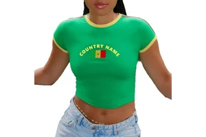 Custom Women's Slim Fit Summer Printed Crop Tops With Logo & Sweet Style Plus Size Breathable Eco-Friendly Sport Country Shirt