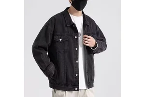 Custom Men's Plus Size Casual Denim Jacket Loose Washed Classic Trendy Coat with Button Decoration for Spring Autumn