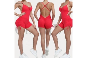 Women's Summer Sports Bodysuit & Jumpsuit Yoga Fitness & Dance Hollow Back With Side Drawstring Sports Jumpsuit
