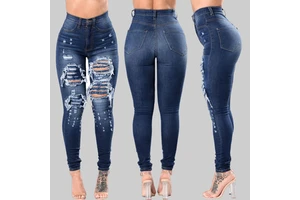 2025 New Women's Cut up High Waisted Distressed Jeans Women Pants for Ladies