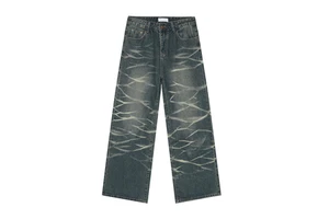 Men's Streetwear Hip Hop Straight Denim Jean Trousers Custom Loose Oversize Vintage Skate Fit Pant Mid Waist Eco-Friendly Faded