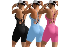 New Arrival Solid Color Seamless Tight High Elasticity One Piece Sports Fitness Shorts Jumpsuit Yoga Suit Gym Workout Rompers