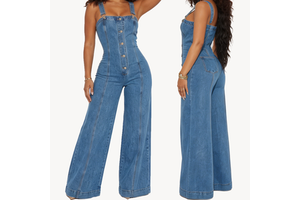 Women's Denim Overalls Wide Leg Jumpsuit Loose Fit Suspender Streetwear Baggy Romper Fashion Casual Sleeveless Bib Pants