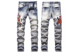 OEM Vintage Tiger Denim Embroidered Stretch Skinny Mens Fashion Jeans Trousers
