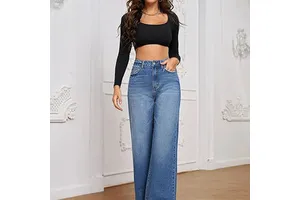 Trendy Plus Size Womens Denim Work Trouser Jeans Baggy Winter Casual High Waist Comfortable Cotton Blend Fashion Pants