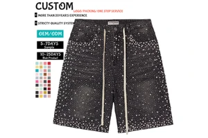 Wholesale Men's Rhinestone Denim Shorts Heavy Hand Beaded Crystal Black Shorts Hip Hop Jean Shorts Y2K Fashion Pants TKAN833