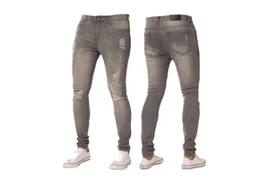 Wholesale Customized Plus Size Men's Jeans Fashion Street Style Green White Cotton Spandex Embroidered LOGO Ripped Denim Design