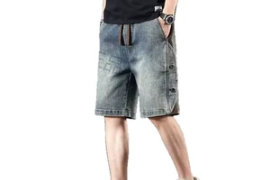 Mens Casual Denim Shorts with Straight Leg and Five Inch Length
