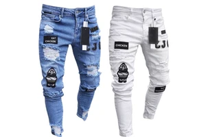 New Men's Knee Hole Zipper Small Foot Hole New Men's Motorcycle Pants Zipper Jeans